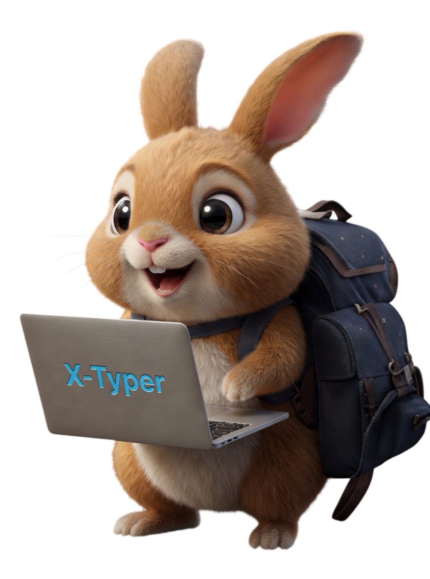 X-Typer bunny mascot with a laptop